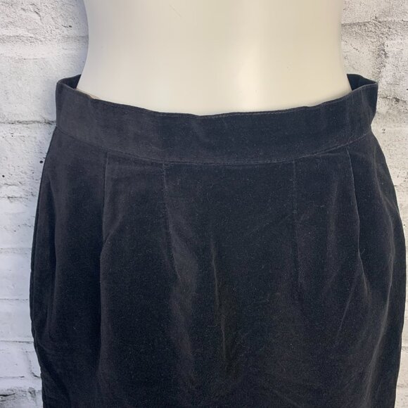 Vintage 80s 90s Black Velvet High Rise Straight Pencil Skirt - Picture 2 of 11